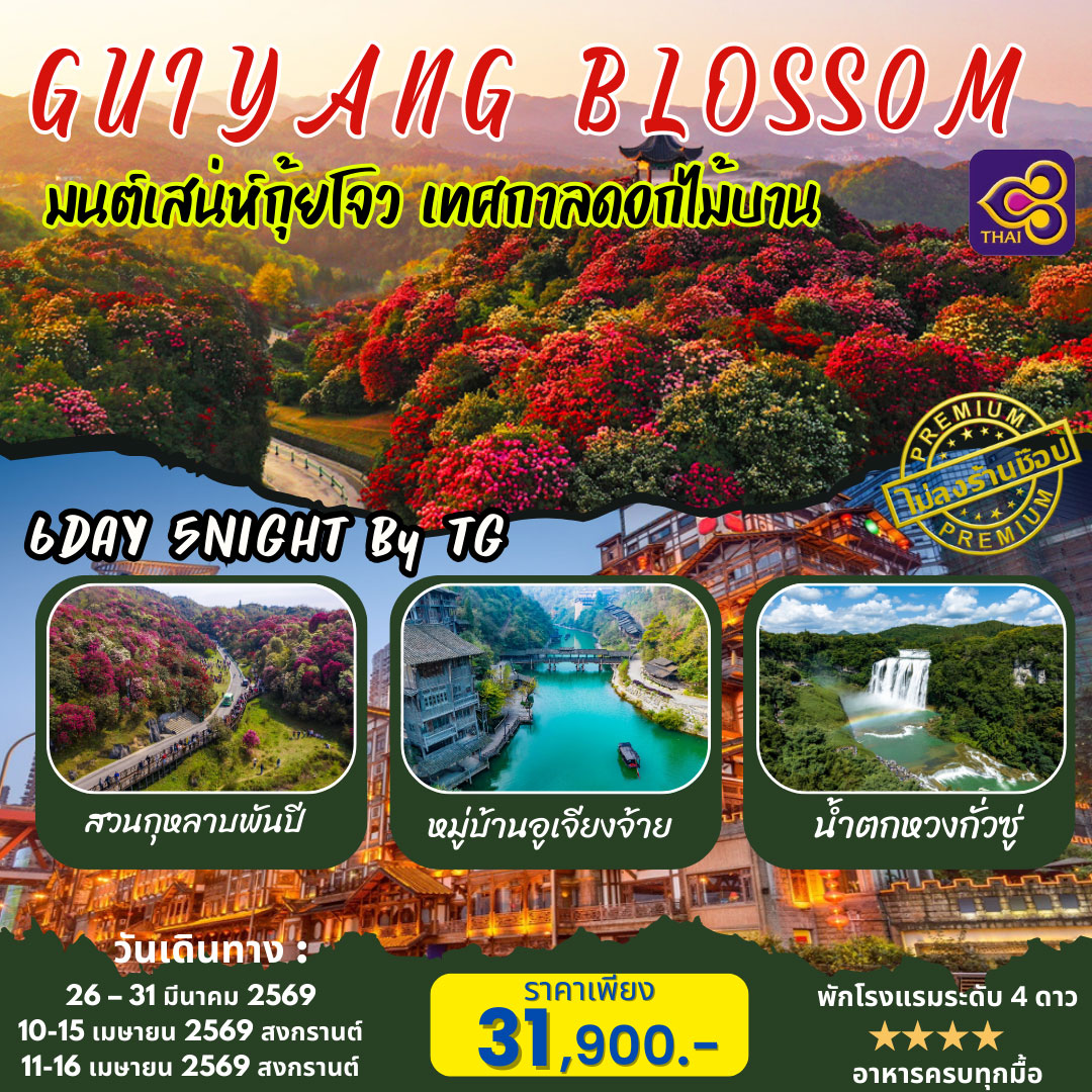 ทัวร์จีน คุนหมิง กุ้ยโจว มนต์เสน่ห์กุ้ยโจว เทศกาลดอกไม้บาน 6วัน 5คืน (TG)