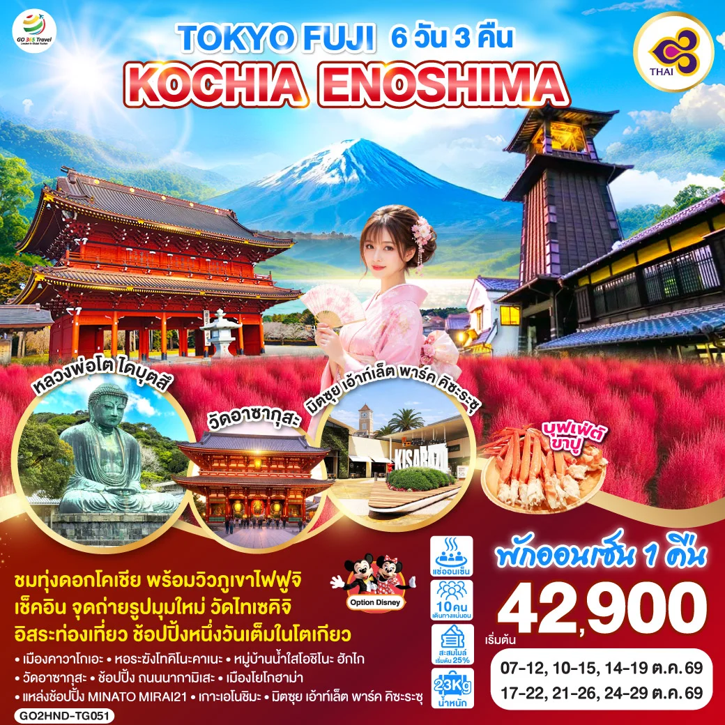 ทัวร์ญี่ปุ่น TOKYO FUJI KOCHIA ENOSHIMA 6วัน 3คืน (TG)