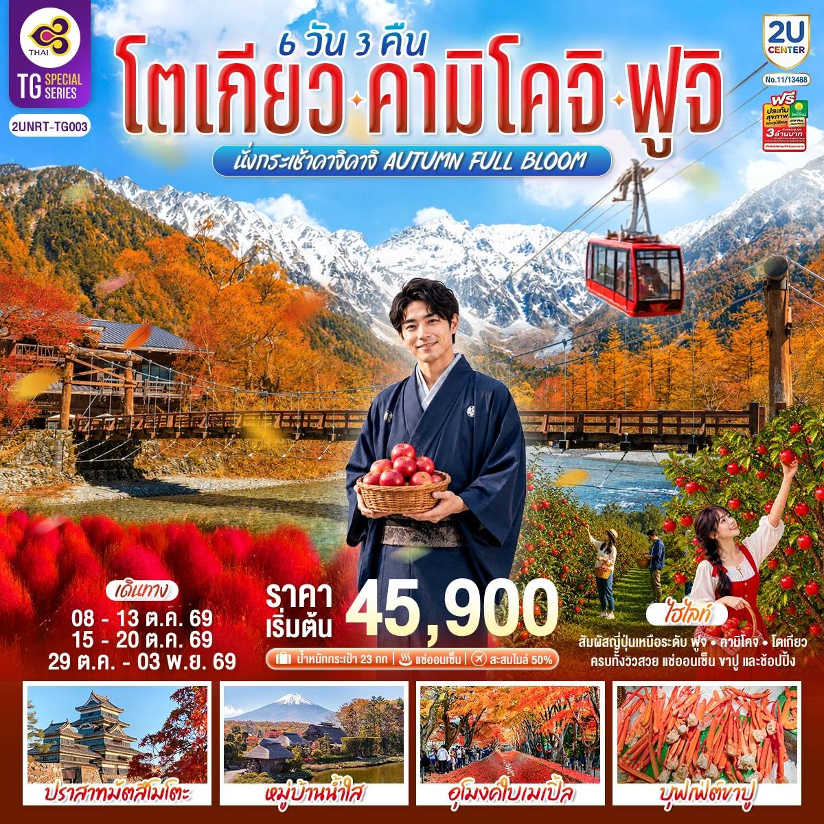 ทัวร์ญี่ปุ่น โตเกียว คามิโคจิ ฟูจิ นั่งกระเช้าคาจิคาจิ AUTUMN FULL BLOOM 6วัน 3คืน (TG)